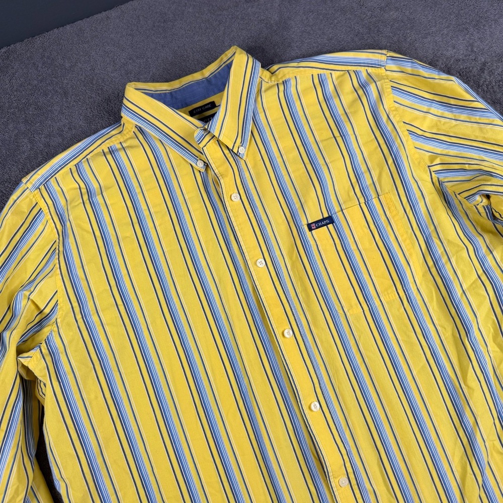 VTG Chaps Ralph Lauren Shirt Men 2XL Yellow Striped Long Sleeve * - Picture 2 of 9